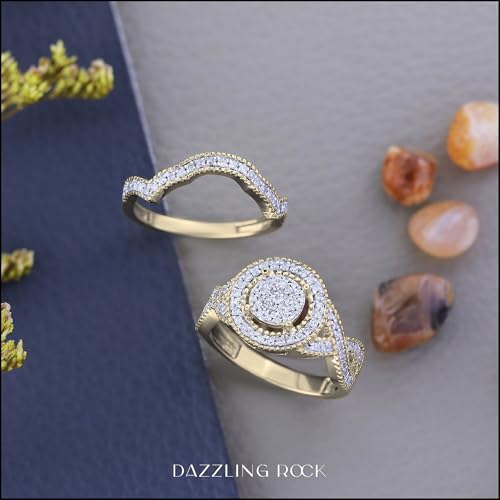 Dazzlingrock Collection 0.50 Cttw Round White Diamond Halo Micro-pave Engagement Ring Set for Her in 18K Yellow Gold Plated 925 Sterling Silver4