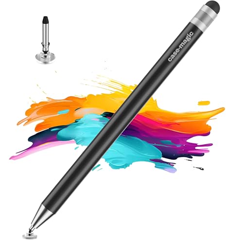 Image of 2 in 1 Universal Stylus Pen with Fine Point Disc Tip+ Rubber Fiber Tip| for Smartphone /Tablet /iPad /Pro /Air /iPhone /iOS /Android /All Touch Screens| Aluminum Body (Black)