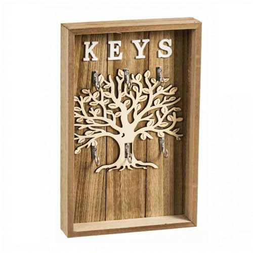 Cuelga Llaves de Pared Arbol de La Vida con 6 Colgadores de Madera Natural Guardallaves para Entrada de 18x28 cm (Arbol de la...