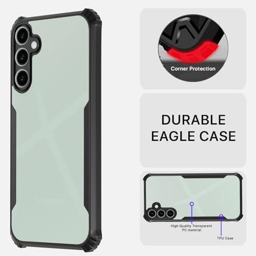 Image of Pikkme Crystal Clear Transparent Back | Ultra Hyrbid | Full Camera Protection | Raised Edge | Bumper Back Case for Samsung Galaxy S24 FE 5G (Black)