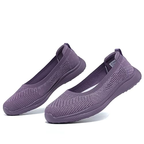 Image of Womens Slip on Loafer Shoes Ladies Flats Dress Clothes Shoes Ballet Nurse Walking Sneakers Mesh Soft Sole Lightweight Purple