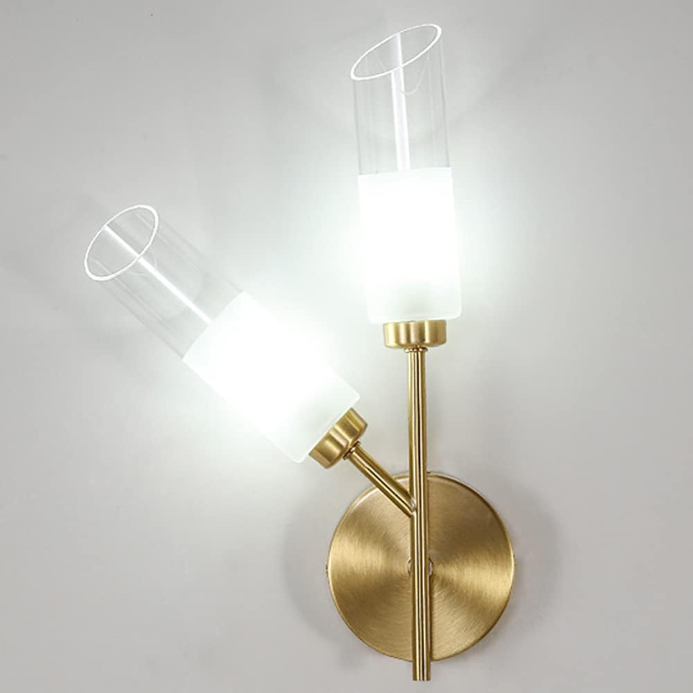LED Indoor Wall Light, Mid-Century Golden Wall Sconce with Frosted Glass Lampshade,Vanity Light Fixtures Over Mirror,2-Light Metal Wall Lamp for Bathroom Bedroom Decorative