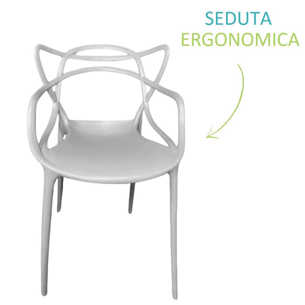 PALUPLUS 6 Sedie da Giardino Modello Twist con Schienale Intrecciato, Misura 53x52x81 cm, Sedie in Polipropilene con Seduta Ergonomica, Design Moderno, per Interno ed Esterno (Grigio Chiaro)