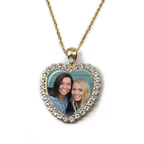 Custom Photo Rhinestone Heart Glass Dome Necklace – Upload your Picture – Customizable Gift, Adult Jewelry