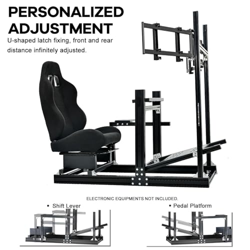 Image of Anman Aluminum Profile Racing Simulator Cockpit with Triple Monitor Mount Black Seat, Fit for Logitech, for Thrustmaster, for Fanatec Direct Drive Steering Wheel,Multi Adjustable Universal cockpit