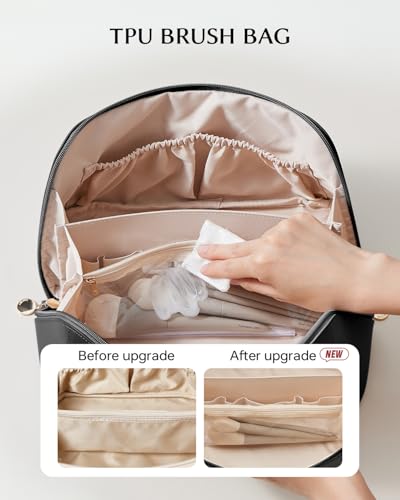 Image of EACHY Travel Makeup Bag, Large Capacity Cosmetic Bag for Women, Waterproof PU Leather, Flat Open Portable Toiletry Bag for Skincare, Brushes & Travel Essentials