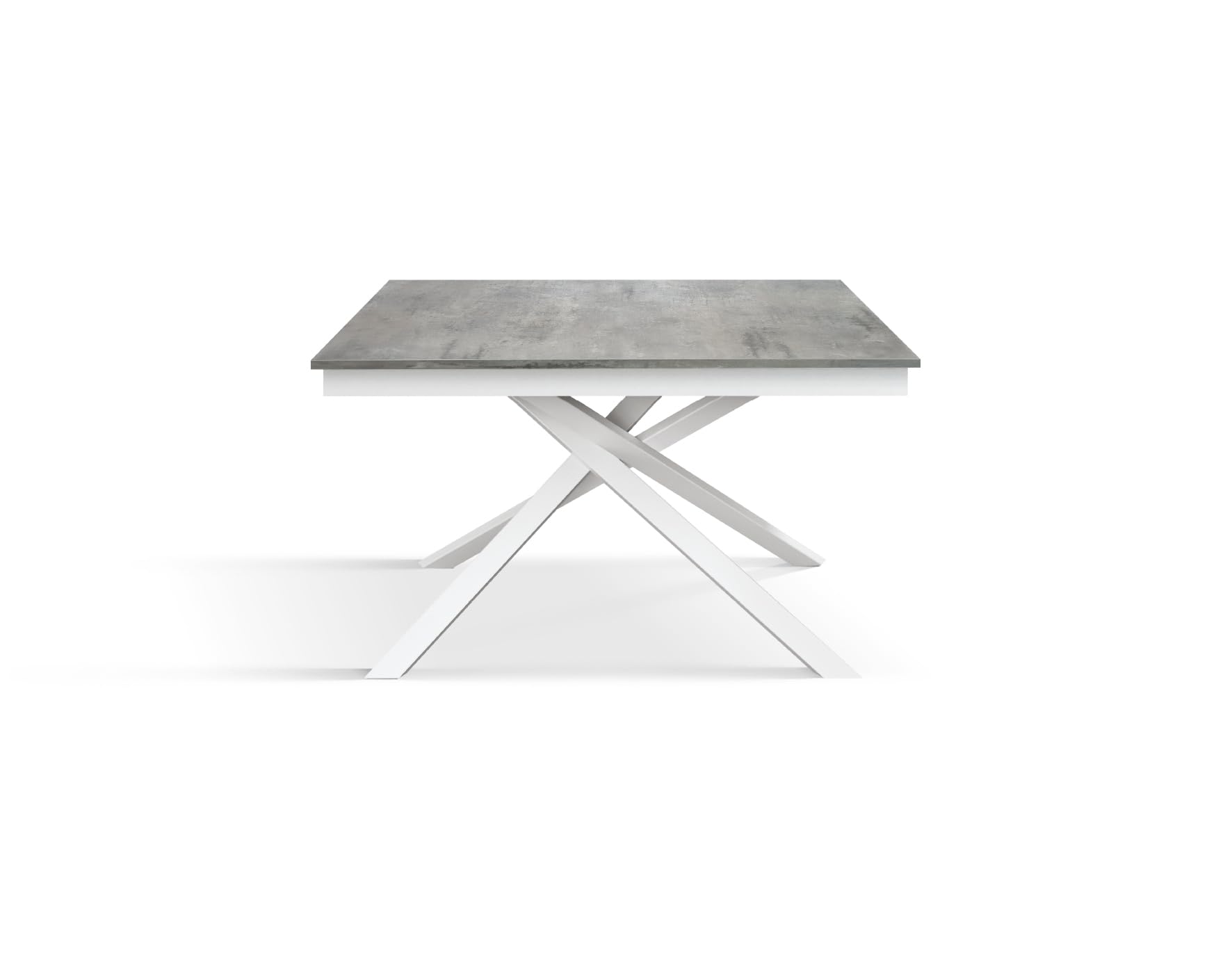 PAZZO DESIGN Tavolo Allungabile Walter, Grigio Cemento, Gambe Incrociate Bianche, Tavolo Cucina, Tavolo Soggiorno, Made in Italy, 120x80x76 cm - id_2156