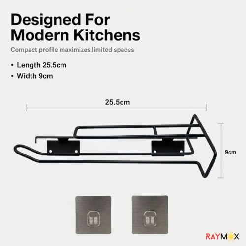 Image of RAYMOX Self Adhesive Wall Mounted 3 in 1 Multi Functional Kitchen Rack for Towel Holder, Tissue Paper Rack, Wine Glass Holder - No Drilling