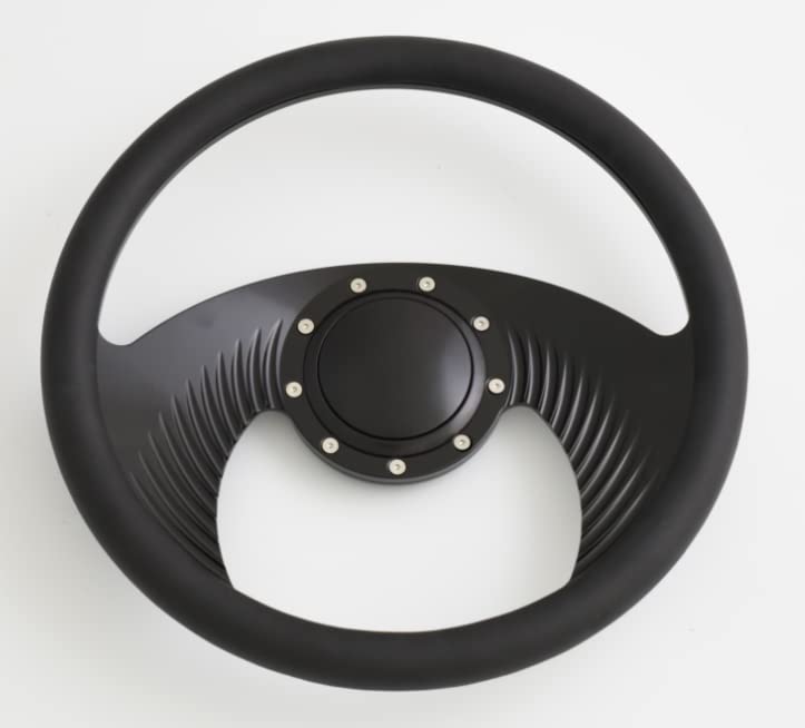 Flashpower 14'' Billet Half Wrap 9 Bolts Steering Wheel with 2'' Dish and Horn Button(Black)