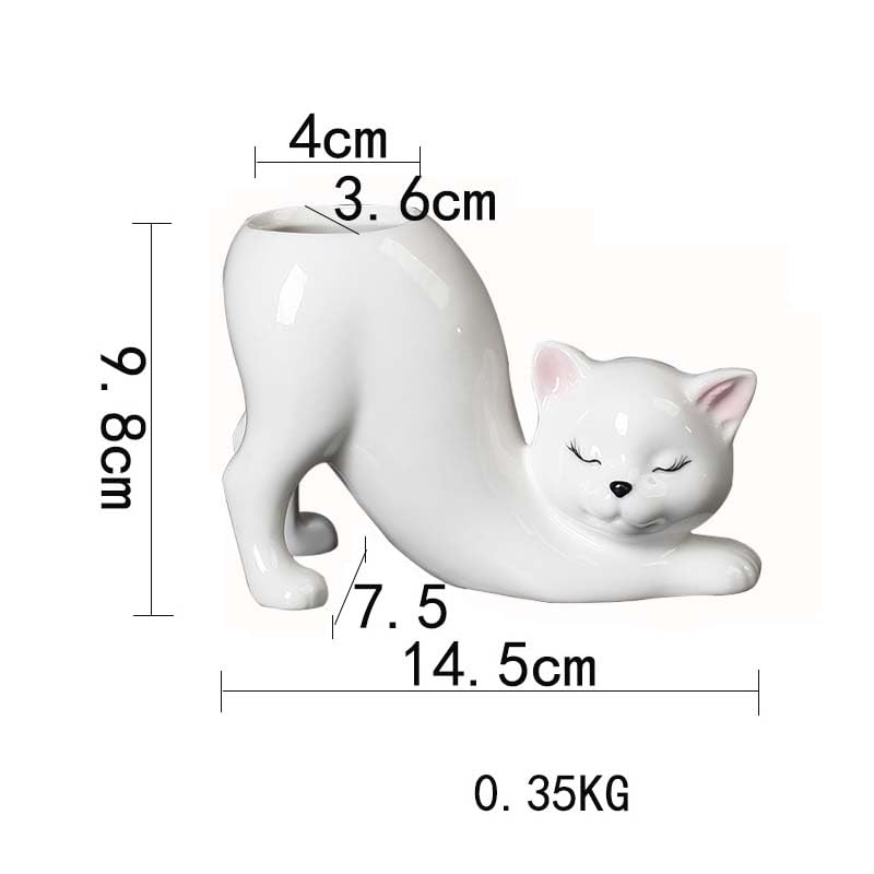 Ceramic Tailless Cat Succulent Pots, Cute Funny Kitty Planter, Creative Plant Pots for All House Plants, Succulents, Flowers, Cactus, for Indoors Outdoor Office Home Garden Kitchen Decor (White)