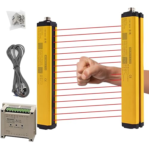 CGOLDENWALL Safety Light Curtains Safety Protection Sensor Light Screen Beam pitch 40mm, Beams 16, Sensing height 660mm with controller and cable (Customizable)