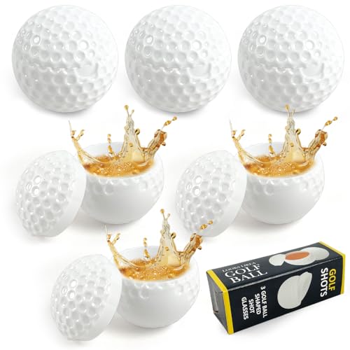 LAIAMER 6pcs Golf Shots Golf Ball Shaped Shot Glass Plastic Golf Shot Glasses with Lid 1.5oz Golf Ball Party Cups Novelty Golf Ball Shot Glass Creative Gift for Golf Enthusiasts Outdoor Party (6 Pcs)