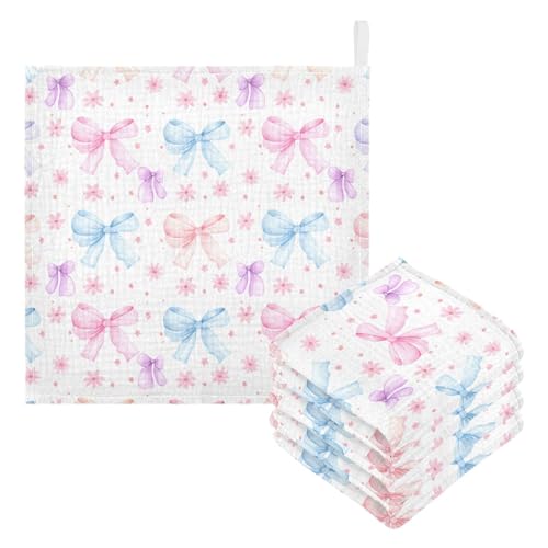 Kigai Colorful Ribbon Bow Baby Washcloths,3pcs Ultra Soft Absorbent Towel,Newborn Bath Face Towel, Natural Reusable Baby Wipes for Sensitive Skin, Baby Registry as Shower