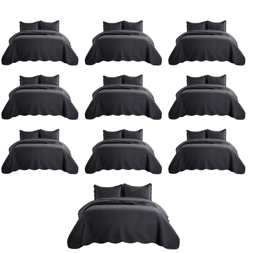 MOONLIGHT20015 Queen Quilt Set Charcoal Bulk 10 Pack for Hotel & Airbnb