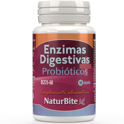 NaturBite Enzimas Digestivas + Probióticos 60 cápsulas. Reducción del Ph intestinal evitando la invasión de organismos patógenos. Mejora del proceso digestivo facilitando la absorción de nutrientes.