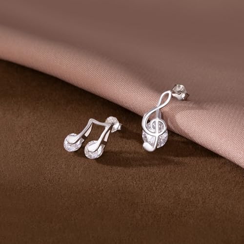 SLUYNZ 925 Sterling Silver CZ Musical Note Stud Earrings for Women Teens Music Earrings Studs for Music Lovers3