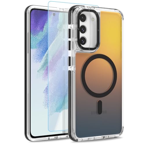 Image of Magnetic Case for Samsung Galaxy S21 FE 5G [Compatible with Magsafe] [Cute Fashion Fluorescent Design] [1 Screen Protector] Slim Translucent Matte Case for Galaxy S21 FE 5G 6.4 inch, Black