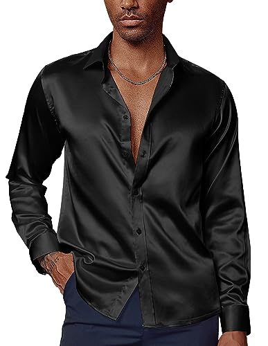PaulJones Camicia da Uomo in Raso di Seta Lucida di