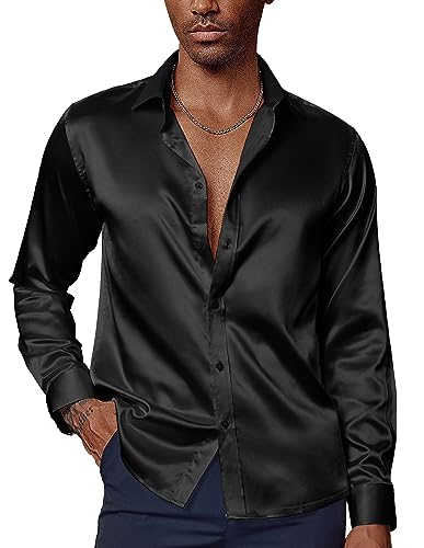 PaulJones Camicia Casual da Uomo Camicia con Bottoni Muscolari Slim Fit L Nero 521-1