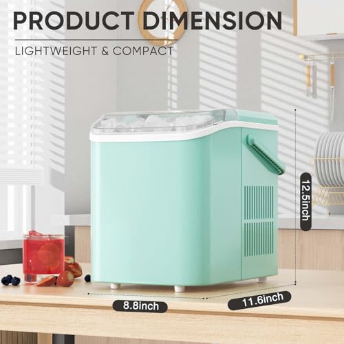 DUMOS Countertop Ice Maker with Handle, 26lbs/24H Portable Ice Machine, 9 Bullet Ice Cubes Ready in 6 Mins, Self-Cleaning, Quiet Compact Ice Maker for Home, Kitchen, RV, Camping, Green
