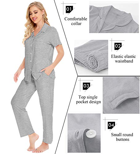 Image of SWOMOG Women Pajama Sets Two-Piece Nightwear Short Sleeve Sleepwear Button Down Pj Lounge Sets with Long Pants