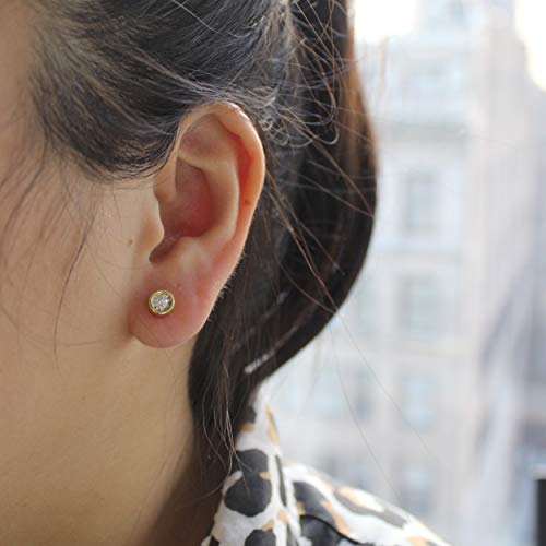 14K Gold Bezel Set Natural Women Round Diamond Stud Earrings Men In White Rose Or Yellow Gold (0.25 Carat Tw, Yellow Gold) #TOP1