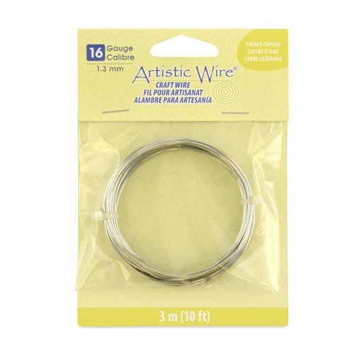 Artistic Wire, 16 Gauge Tarnish Resistant Tinned Copper Craft Wire, Silver Color, 10 ft