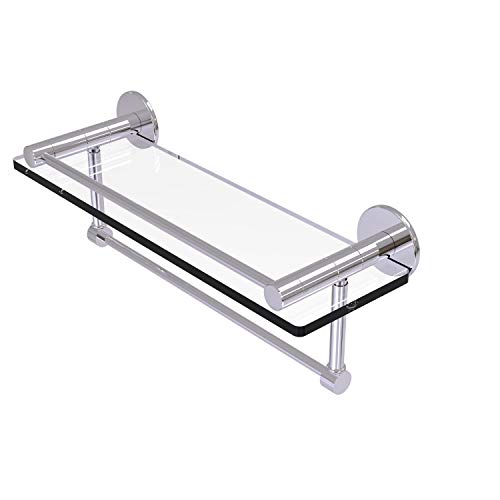 Allied Brass FR-1/16GTB Fresno Collection 16 Inch Vanity Rail and Integrated Towel Bar Glass Shelf, Polished Chrome