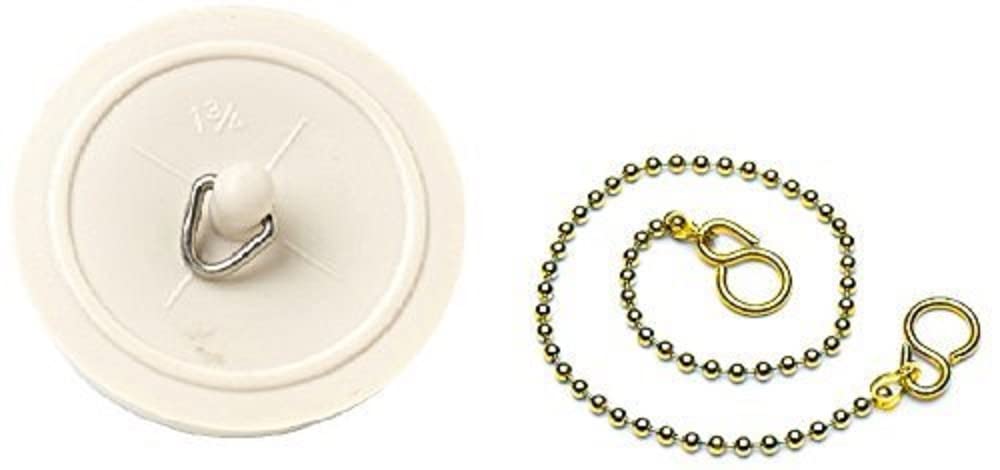 Merriway BH03434 45mm (1.3/4 inch) White Basin Bath Plug Stopper with 450mm (18 inch)Polished Brass Ball Chain