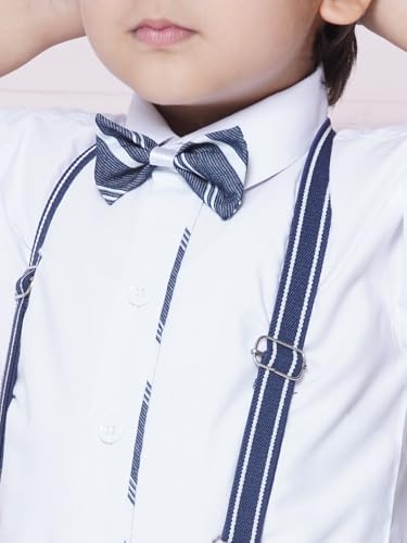 Image of AJ DEZINES Kids Cotton Blend Stripes Shirt Shorts With Cap and Suspender Set For Boys