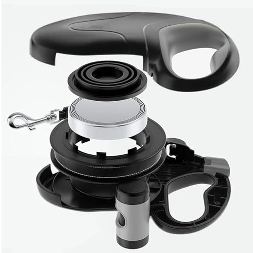 Oreilet Einziehbare Hundeleine, Verbesserte 10 M Lange 360°-Anti-Wickel-Leine mit Rutschfestem Griff für Haustiere, mit Kotbeutelspender, für Kleine, Mittelgroße Große (Schwarzer 10M