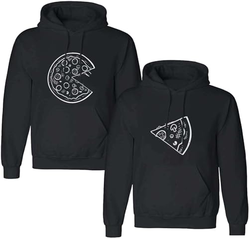 NIMAMA Pizza Partner Hoodie - Herren Damen Kapuzenpullover Fun Set - Pullover mit Kapuze im King Queen Look - Herren Hoodie Schwarz L
