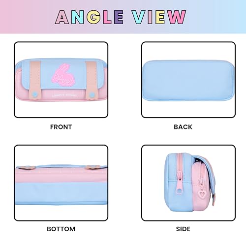 Image of Pencil Cases Large Capacity Pencil Bag Pouch Holder Box for Girls Kids Office Students Organizer School Stationery Supplies (Sky Blue + Pink)