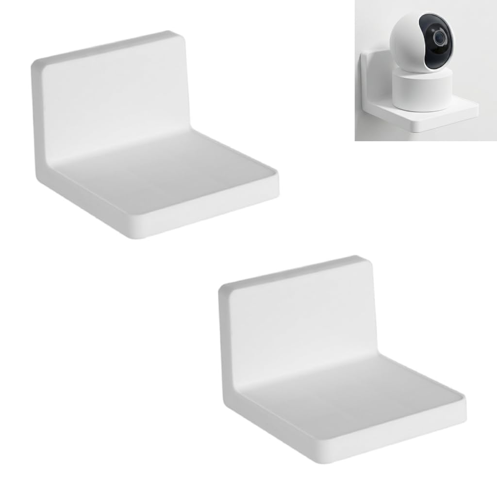 HASTHIP® 2PCS Wall Mount Camera Shelf- Small Wall Shelf Wall Holder No Drill Self Adhesive Universal Small Floating Shelf for Security Cameras, Speakers, Wireless Cameras, White-image-19