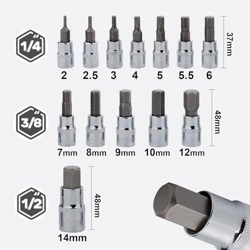Hex Bit Socket Set Premium S2 Alloy Steel | 13-Piece Metric 2mm - 14mm Allen Socket Kit 3 Hex Bit Socket Set Premium S2 Alloy Steel | 13-Piece Metric 2mm - 14mm Allen Socket Kit - Image 3