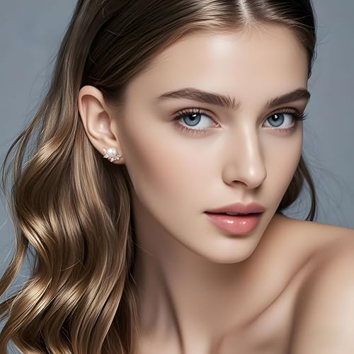 Natural Pearl Earrings for Women 925 Sterling Silver Cubic Zirconia Handmade Earrings Jewelry for Women AAAA Quality Real White Freshwater Pearl (8.00, Natural Zirconia Silver Studs)4