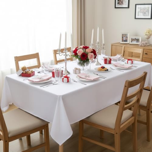 Image of sancua Rectangle Tablecloth - 60 x 84 Inch - Stain and Wrinkle Resistant Washable Polyester Table Cloth, Decorative Fabric Table Cover for Dining Tables, Buffet Parties and Camping, White