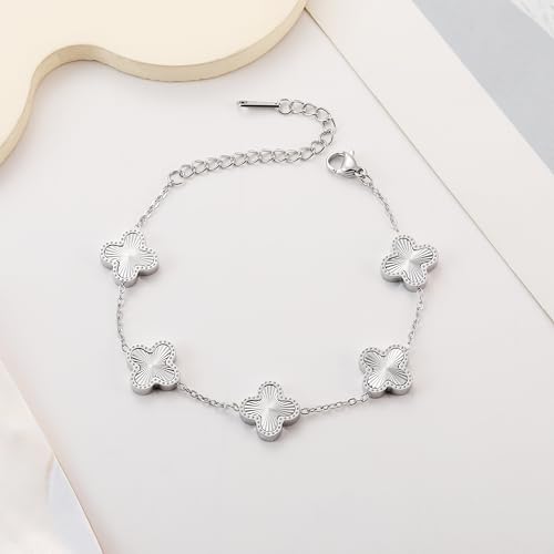 Silver Chain Bracelet Set Gold/White/Black Clover Bracelets for Women Four Leaf Lucky Bracelets Jewelry Gifts for Women 3Pcs3