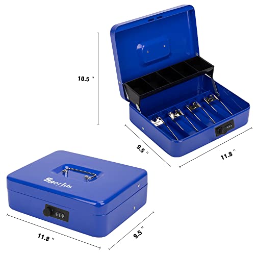Sgorlds Large Locking Cash Box With Combination Lock And Money Tray, Money Box With Cash Tray, Lock Safe Box For Office Business, 11.8" X 9.5" X 3.5", Blue #TOP6