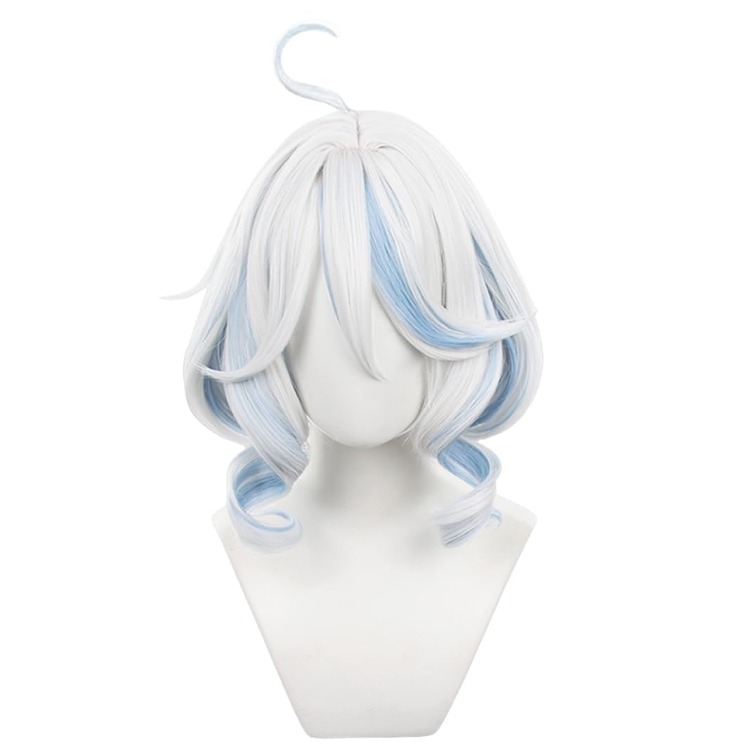 Blue Highlight Wig, Short Wavy Synthetic Hair for Women Roleplay Halloween Party