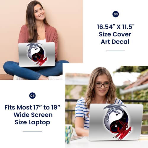 Image of LSS Laptop 17-17.3 inch Skin Cover with Colorful Ying Yang Dinosaurs Pattern for HP Dell Lenovo Apple Asus Acer Compaq - Fits 16.5 inch 17 inch 17.3 inch 18.4 inch 19 inch (2 Wrist Pads Free)