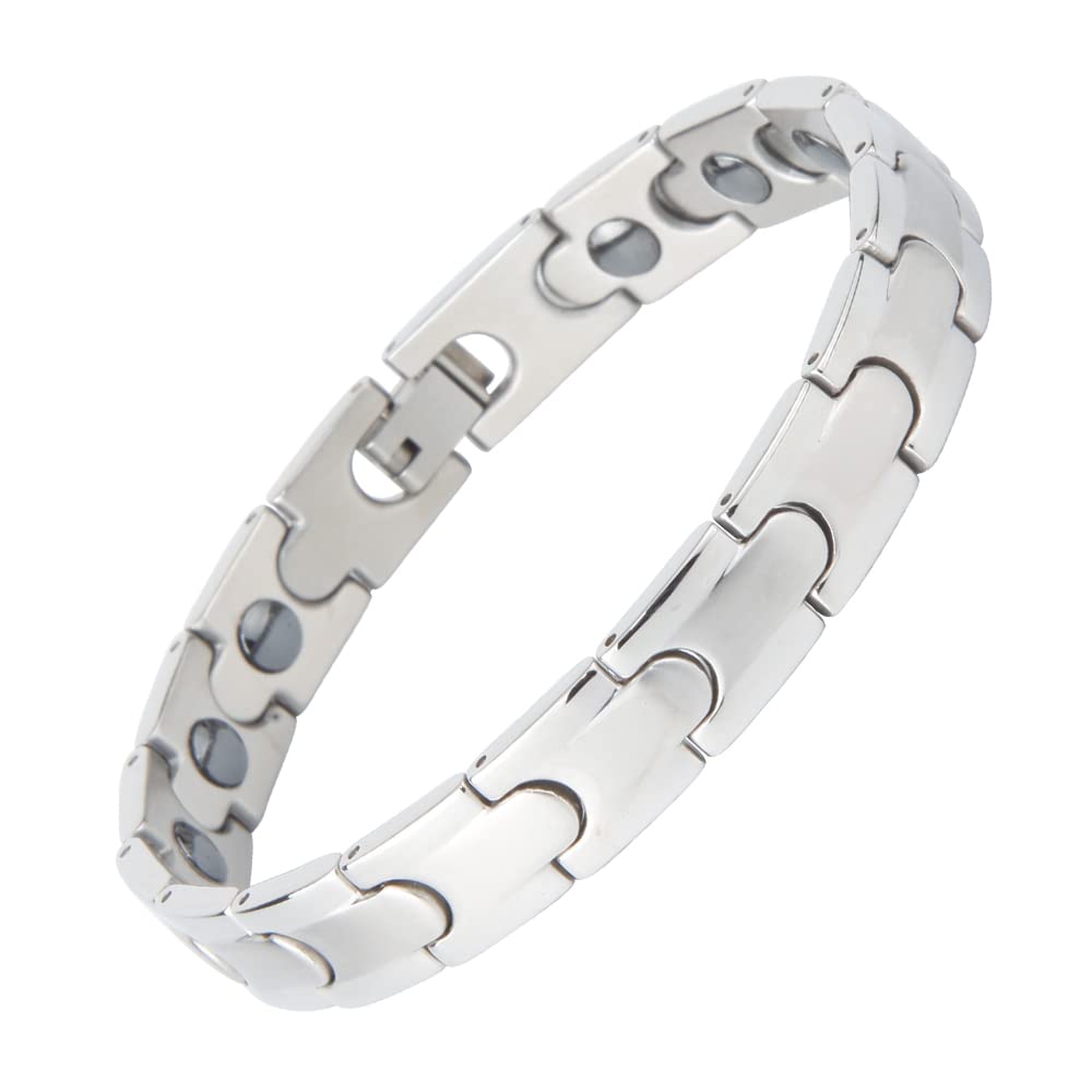 HAQI Magnetarmband für Herren Edelstahl Silber Herrenarmband Starker 3000 Gauss Magnet Magnetfeldtherapie Armband Magnetisches Armband für Herren