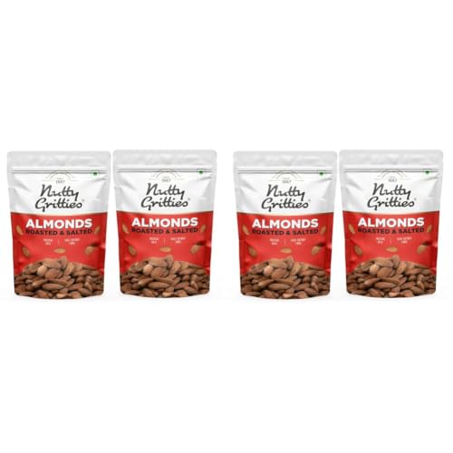 Image of Nutty Gritties California Roasted Almonds 200g (Pack of 4), Lightly Salted, Dry Roasted, Non Fried, Zero Oil, Crunchy Healthy Snack