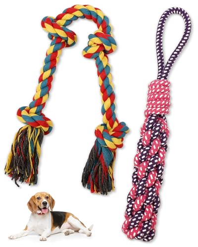 Petbobi Dog Tug of War Toy – 2 Pcs Indestructible Dog Chew Toys, 100% Cotton Puppy Tug of War Rope for Small Medium Breeds, Interactive Puppy Chew Rope for Teeth Cleaning