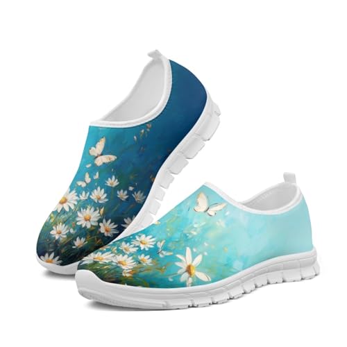 Image of Floral Sneakers for Women Colorful Art Shoes for Women Slip On Casual Work Shoes