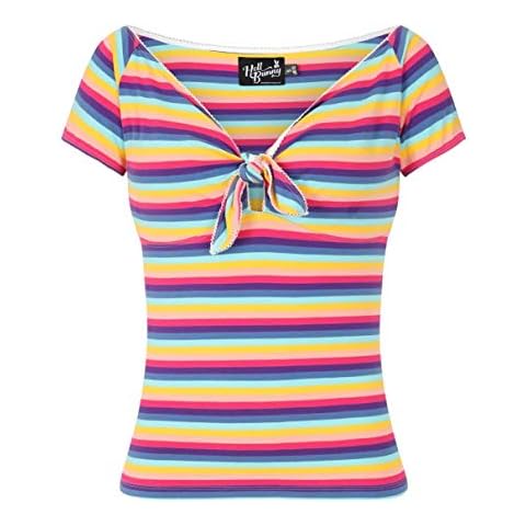 Hell Bunny Harmony Rainbow Stripe Pinup Rockabilly Vintage 50's Retro Bardot Top - Multicoloured (L) Cover
