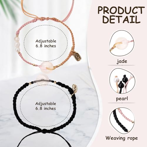 Image of Generic 2 pcs Couples Chinese Style Handwoven Safety Buckle Bracelets - Matching Bracelets for Couples, Chinese Design, Protection and Luck, Ideal Gift for Lovers, middle, Black,pink