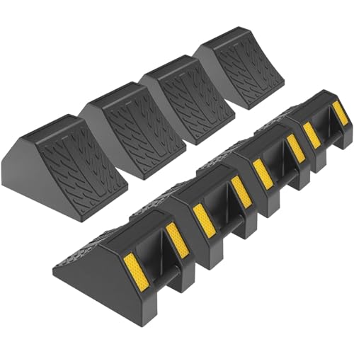 OranclUS Rubber Wheel Chocks, Portable Durable Wheel Stopper with Handle, Anti-Slip Wheel Wedge for Cars Motorcycles Trailers (4 Inch - 8Pack)