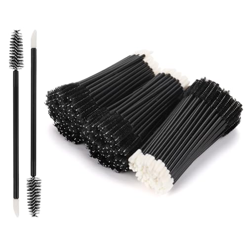 Image of 300 Pcs Disposable Mascara Wands Dual Ended Eyelash Brush Lip Brush, Lipstick Applicator Eyebrow Spoolies for Eyelash Extensions, Portable Makeup Brush for Eyebrow, Lip - Black