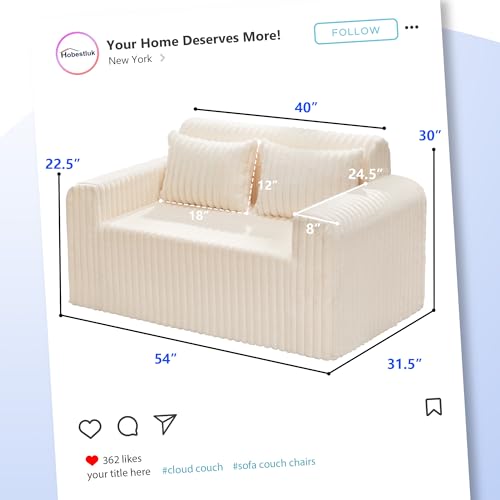 Image of Hobestluk Couch Sofa 2-Seater Foam Sofa Loveseat for Small Spaces Comfy Sofas with Removable Cover Furry Couch with Pillows for Living Room, Bedroom, Apartment, Office (White, Loveseat)